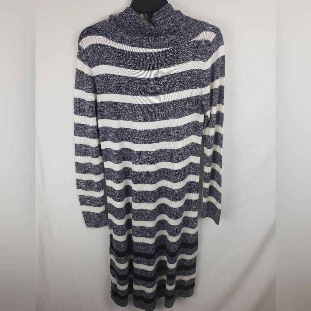 Westport 1962 Blue and White Long Sleeve Turtleneck Midi Dress Sz S - Picture 3 of 7